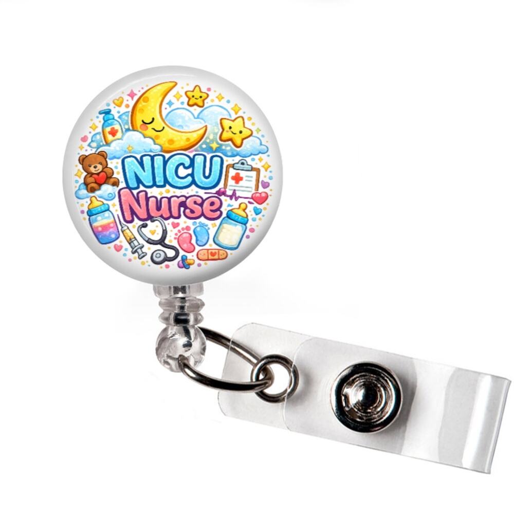 NICU Nurse Badge Reel Moon Stars Neonatal Intensive Care Unit Baby Nurse